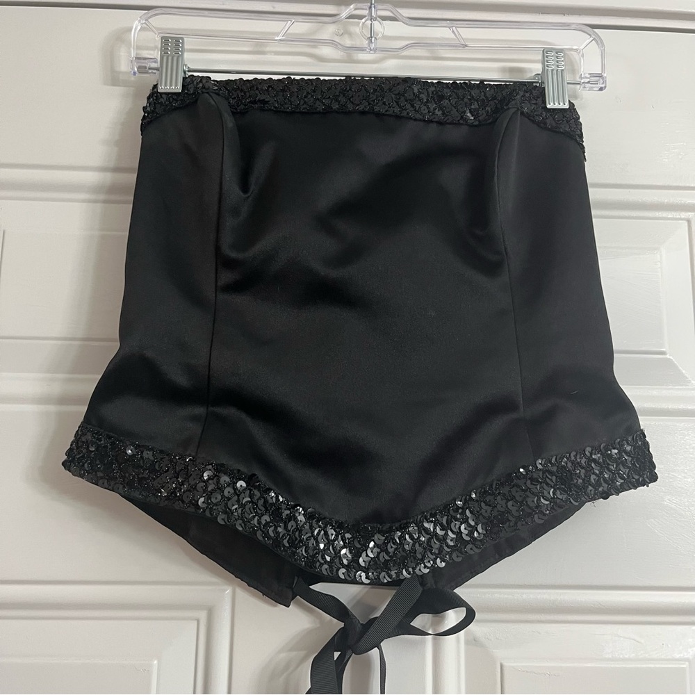 Vintage Fanny USA Size Medium Black Corset Bustier Satin and Sequins Lace Up